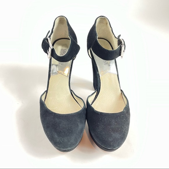 Michael Michael Kors Black Suede Ankle Strap Buckle Platform Chunky Pumps 9M - Picture 3 of 9